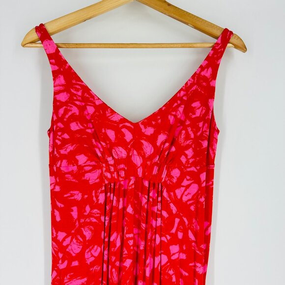 Cabi Pink Red Printed Jitney Sleeveless Smocked Stretch V-neck Maxi Dress Size S - Picture 4 of 11